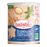 Babybio 5 Cereales Verveine Fleur dOranger Camomille – 220 g | Céréales Bio dès 6 mois