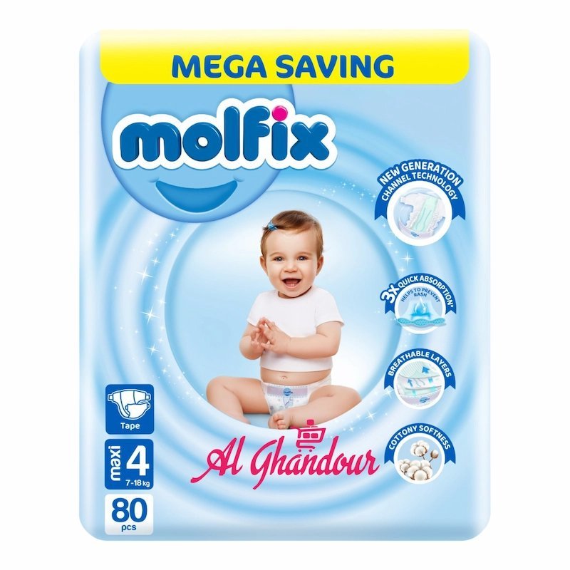 2025/05/1000818072.jpg Molfix Couches Bébé Taille 4 Maxi – 80 pièces (7–18 kg) – Image 1