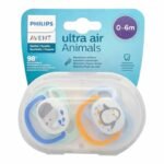 Sucettes Avent Orthodontiques 0-6 mois Garçon SCF080/05 – Design Élégant avec Élphant et Pingouin