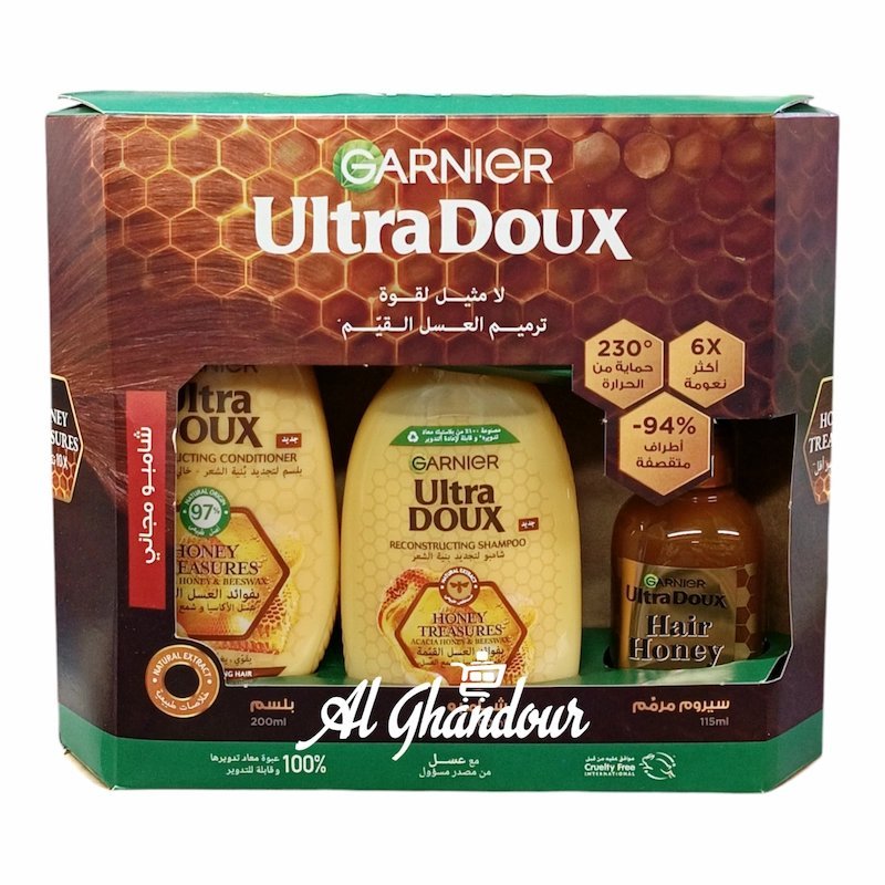 2025/06/1000885908.jpg Coffret de Soins Capillaires Ultra Doux – Miel Réparateur Serum 115 ml + Shampoing 200 ml + Demêlant 200 ml – Image 1