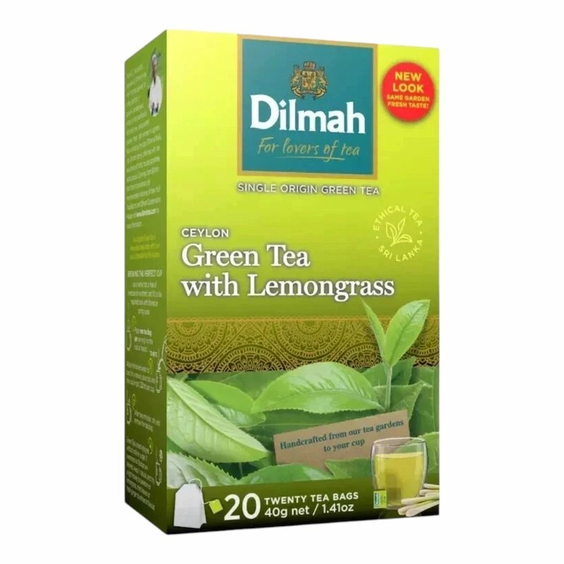2025/11/1001108312.jpg Dilmah The Vert Pur de Ceylan au Citronnelle – 20 Sachets – Image 1