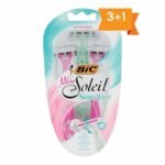 BIC Miss Soleil Sensitive – Rasoirs Feminins 3 Lames – Pack de 4 – Épilation Douce pour Peaux Sensibles