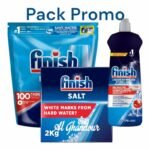 Finish Pack – Lave Vaisselle : 125 Tablettes + Liquide de Rincage Brillance et Sechage 800 ml + Sel 2 kg