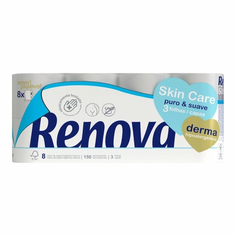 2025/12/1001189195-1.jpg RENOVA SkinCare Papier Toilette Hypoallergenique 3 Plis – Pack de 8 Rouleaux – Image 1