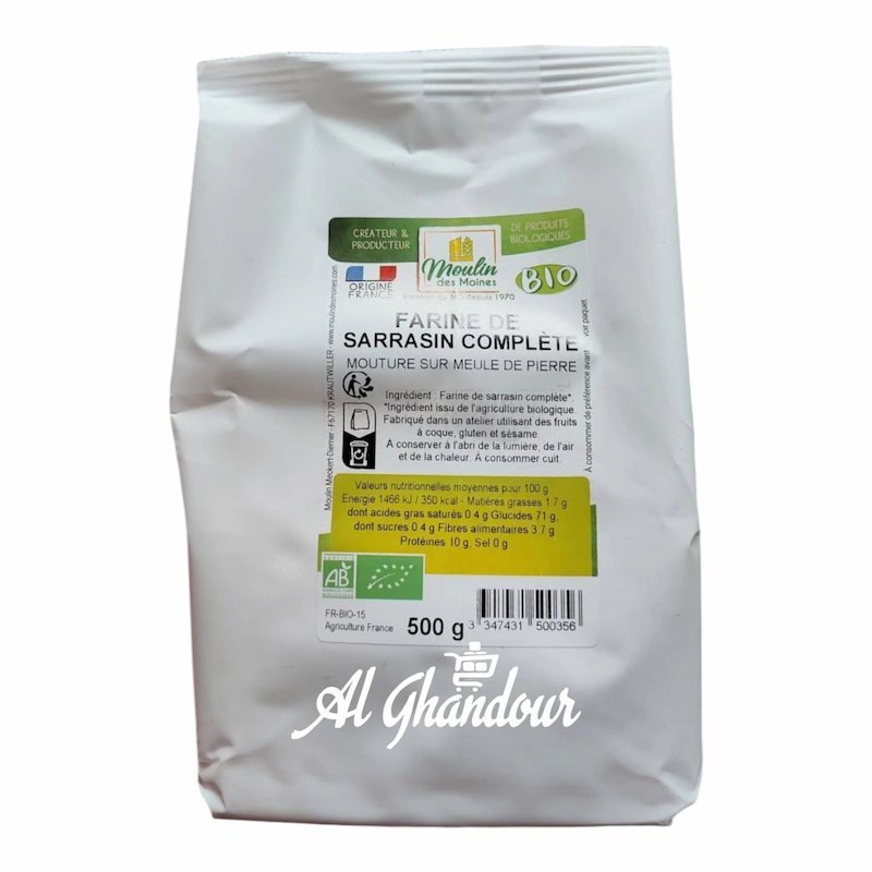 2025/12/1001193705.jpg Farine de Sarrasin Complete Bio Moulin des Moines 500g – Sans Gluten – Image 1