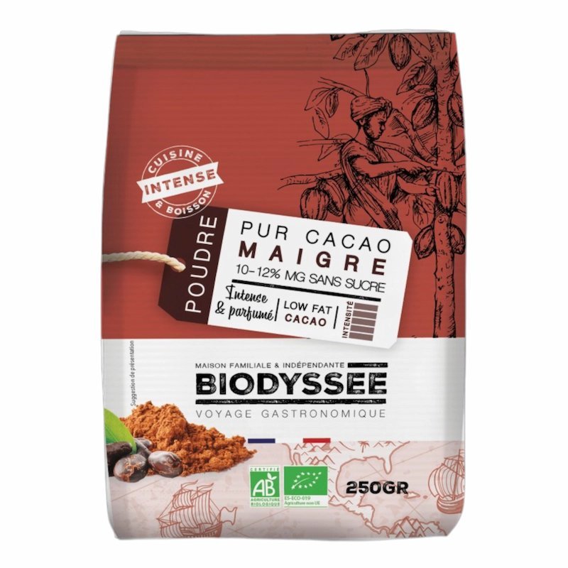2026/02/1001293569.jpg Biodyssee Cacao Maigre 10%–12% MG 250 g – Cacao en Poudre Dégraissé – Image 1