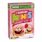Nestle Minis Cereales Saveur Fraise & Ble Complet 375 g | Petit-Déjeuner Croustillant Riche en Vitamines