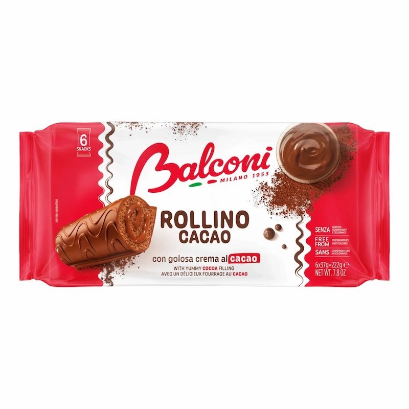 2026/03/1001354988.jpg Balconi Rollino Cacao Pack 6 – 222 g | Gâteaux Roulés au Chocolat Moelleux – Image 1