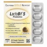 California Gold Nutrition LactoBif 5 Probiotiques 5 Billion CFU – 60 Gélules – Sante Digestive & Immunité